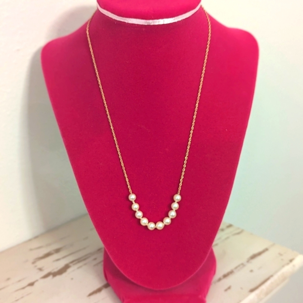 Vintage 14kt "Akoya" 10 cultured pearl 585 Marked Gold 14kt Necklace - Picture 8 of 10